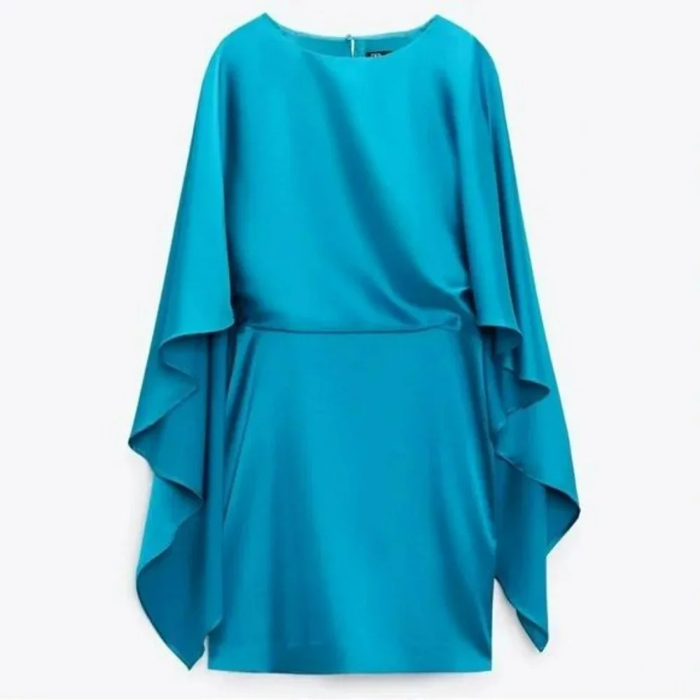 ZARA SATIN EFFECT MINI CAPE DRESS - Picture 3 of 10